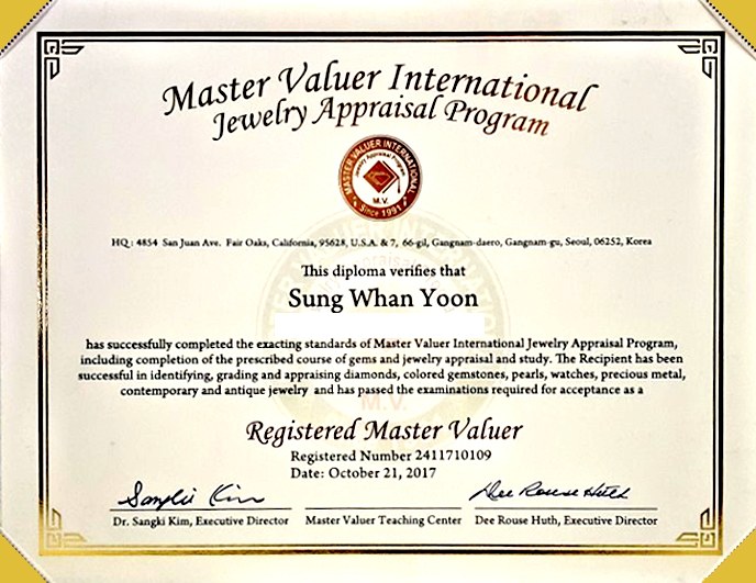 Registered Master Valuer 등록증